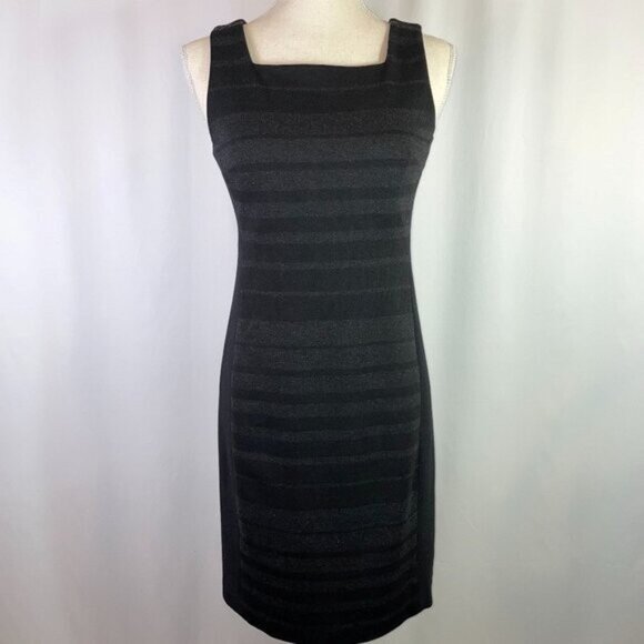Eileen Fisher Sheath Dress Gray Black Stripe Sleeveless Ponte Knit Size 6P - Picture 1 of 11